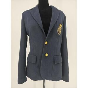 Polo Ralph Lauren Navy Blue Embroidered Crest Blazer Jacket Preppy Crown Size 10